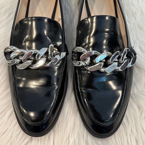 ZARA Chunky Chain Loafers Slip On Flats Faux Leather Shoes, Black - Picture 6 of 11
